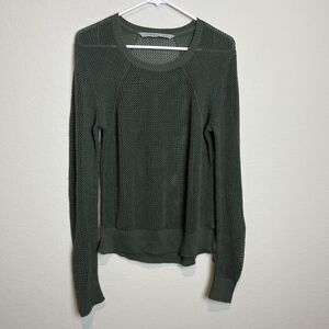 Athleta Sweater Womens Large‎ Green Open Knit Crewneck Pullover Long Sleeve